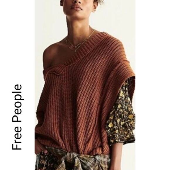 Free People Oversized Vest Clyde Burn Orange - Picture 1 of 6